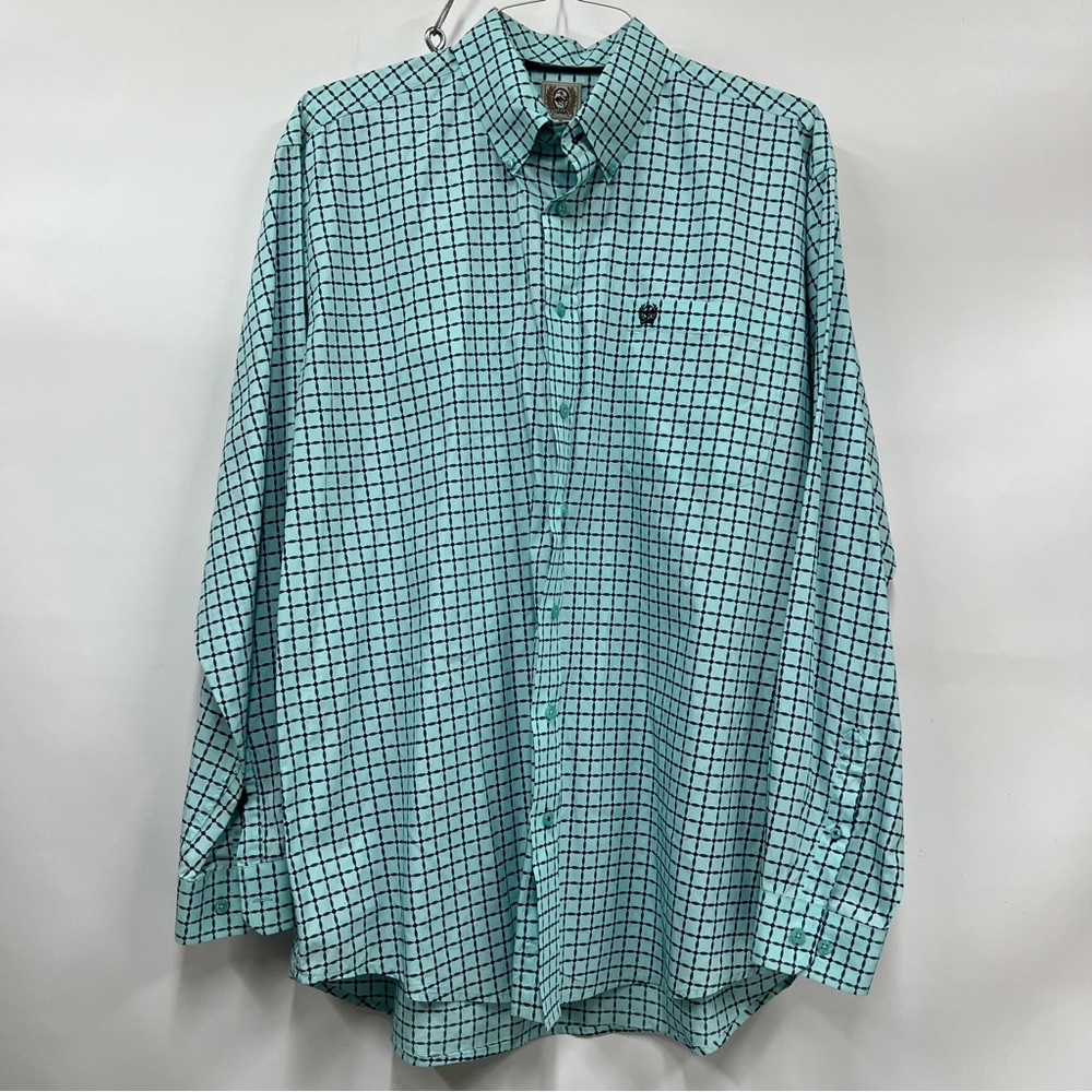 Cinch Men's Aqua geometric floral button down western long sleeve Shirt see desc